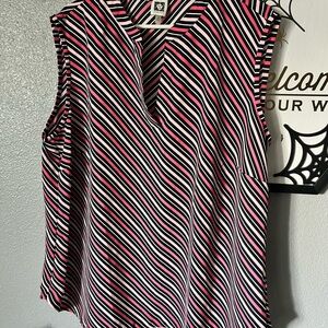 Anne Klein Sleeveless Blouse with Pink, Black, and White Stripes
